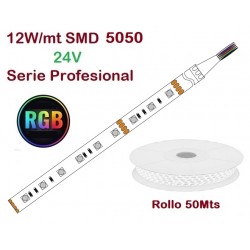 Tira LED Flexible 24V 12W/mt 60 Led/mt SMD 5050 IP20 RGB Serie Profesional, Rollo 50 mts